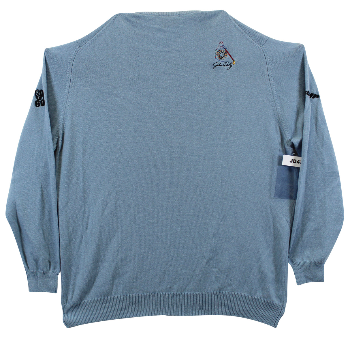 John Daly Signed Match Worn Light Blue Johnstons of Elgin Cashmere Sweater BAS