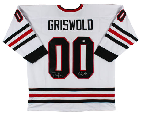 Chevy Chase & Randy Quaid Christmas Vacation Signed White Pro Style Jersey BAS W