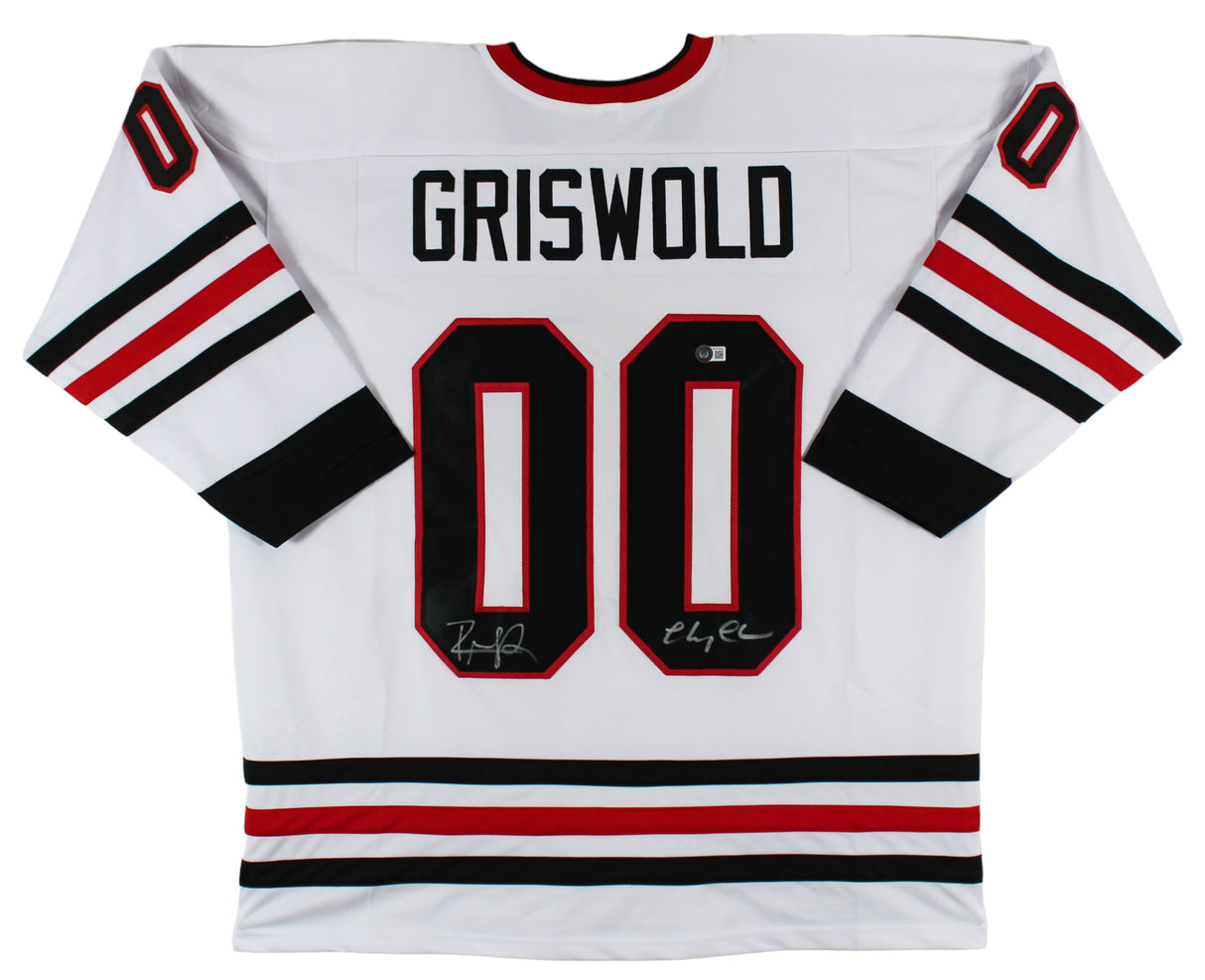 Chevy Chase & Randy Quaid Christmas Vacation Signed White Pro Style Jersey BAS W