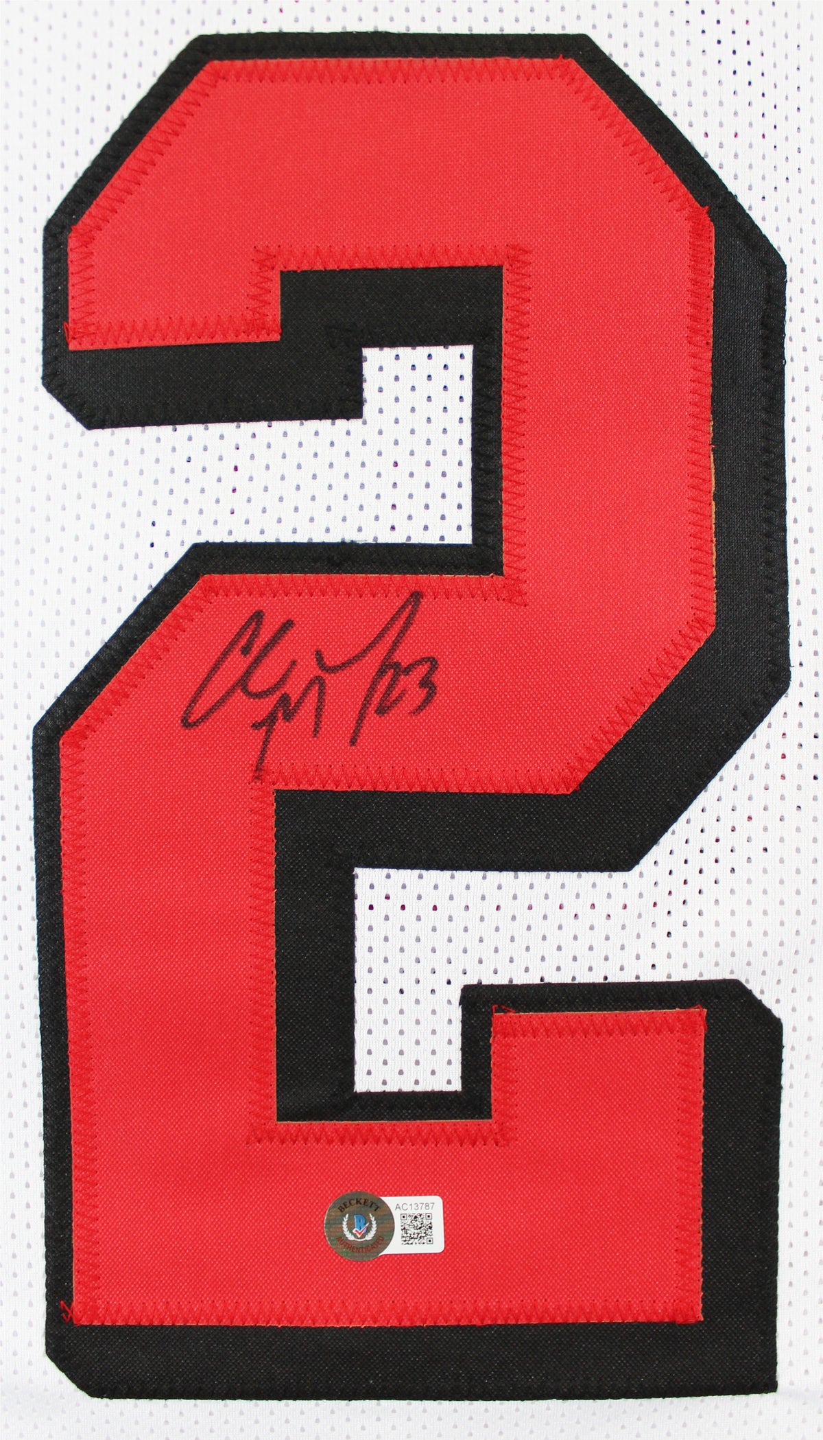 Christian McCaffrey Signed White Pro Style Jersey w/ Dropshadow BAS