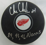 Chris Chelios Signed Auto Red Wings Puck w/ Insc JSA CA73815