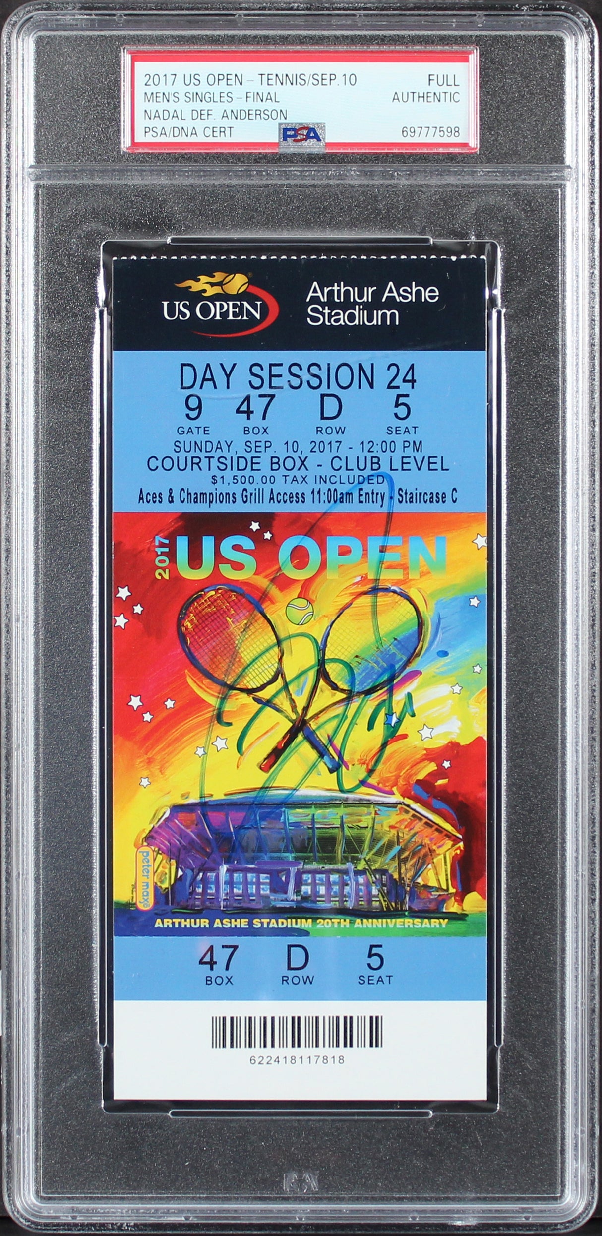 Rafael Nadal Signed 2017 US Open Men's Singles Final Full Ticket Stub PSA Slab