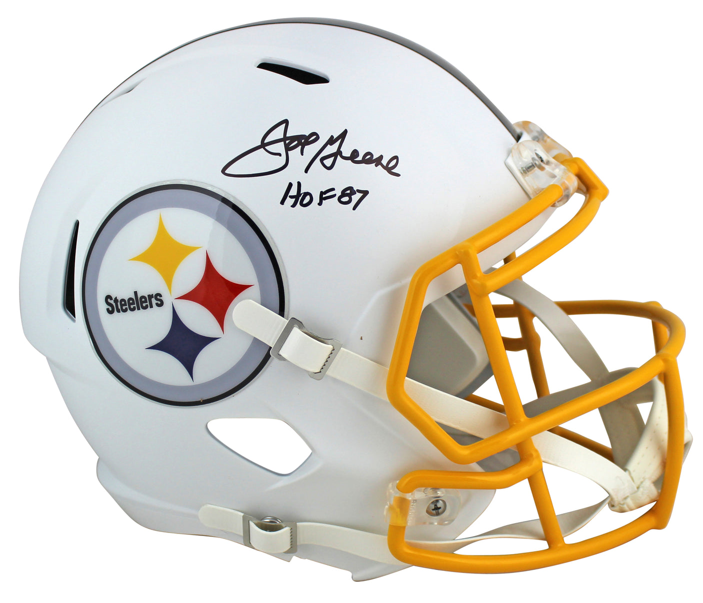 Steelers Joe Greene "HOF 87" Signed Flat White F/S Speed Rep Helmet BAS Witness