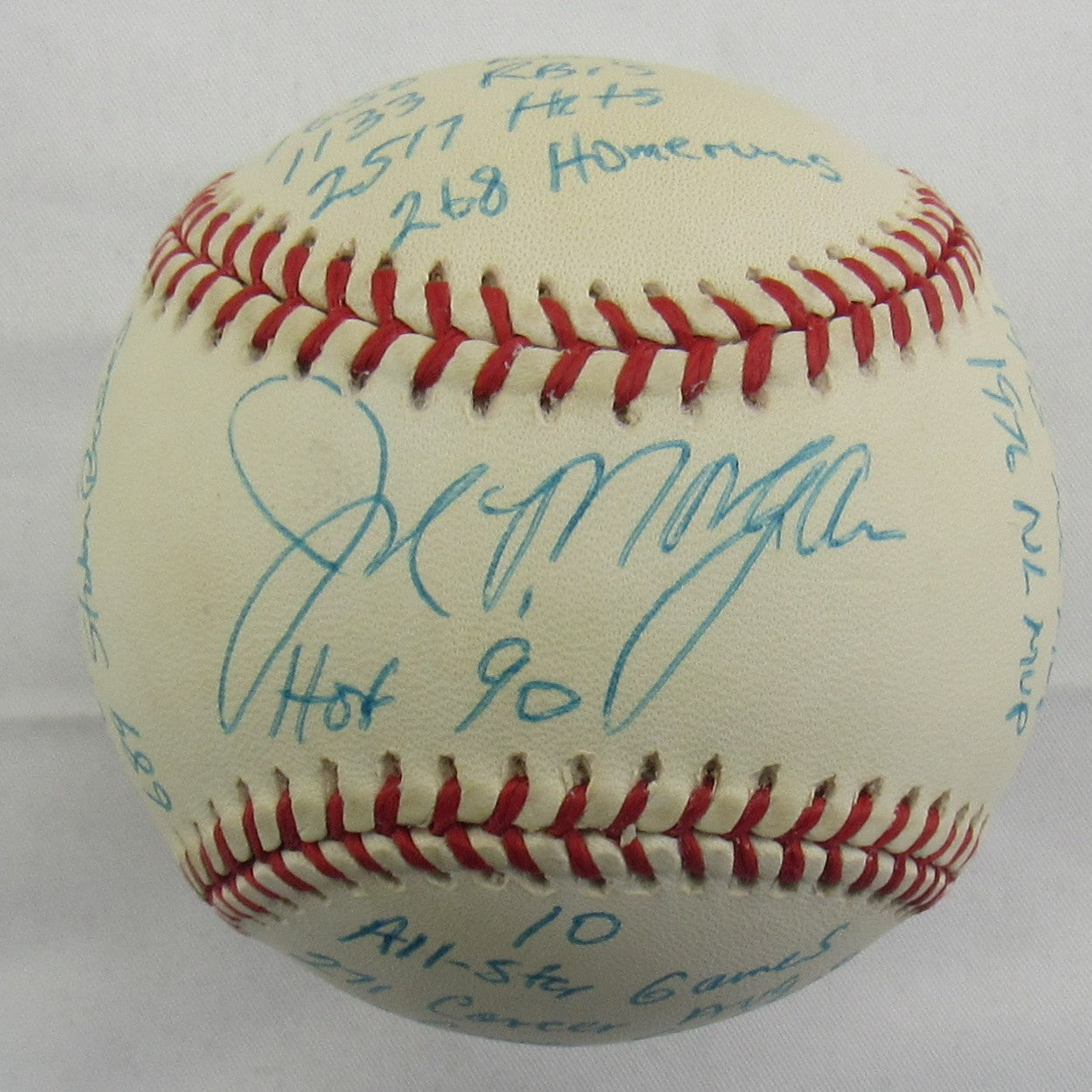 Joe Morgan Signed Auto Rawlings Stat Baseball Reggie Jackson COA A27986