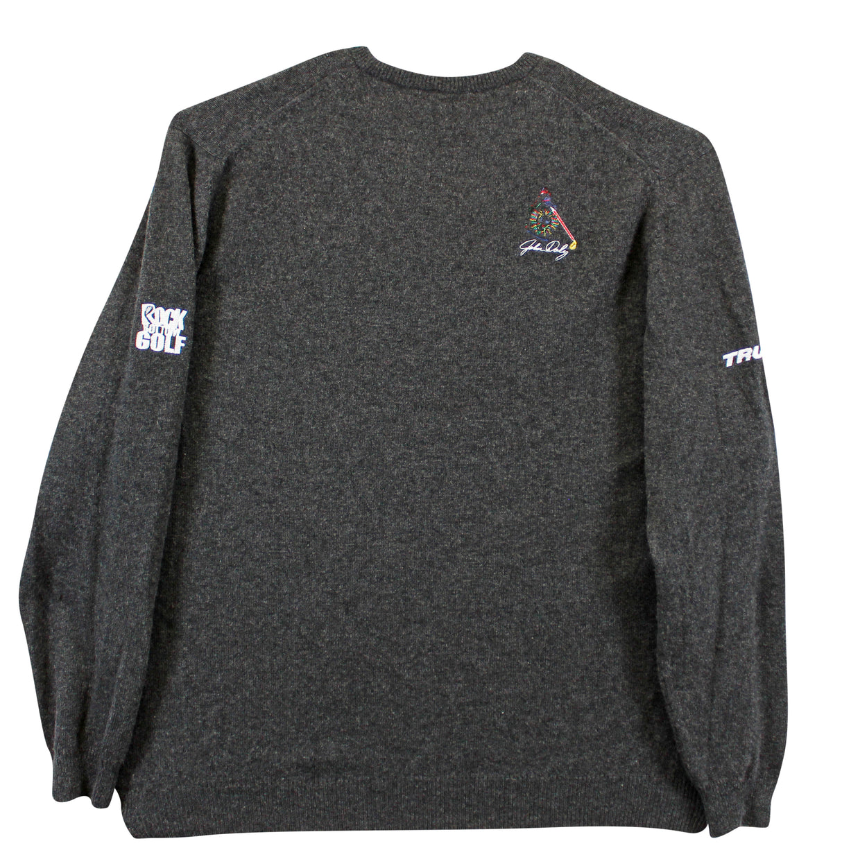 John Daly Signed Match Worn Dark Gray Johnstons of Elgin Cashmere Sweater BAS 1