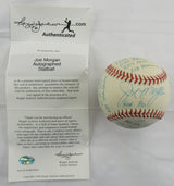 Joe Morgan Signed Auto Rawlings Stat Baseball Reggie Jackson COA A27986