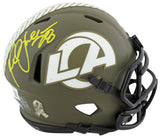 Rams Marshall Faulk Signed STS Speed Mini Helmet w/ Yellow Sig w/ Case BAS Wit