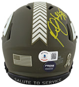 Rams Marshall Faulk Signed STS Speed Mini Helmet w/ Yellow Sig w/ Case BAS Wit