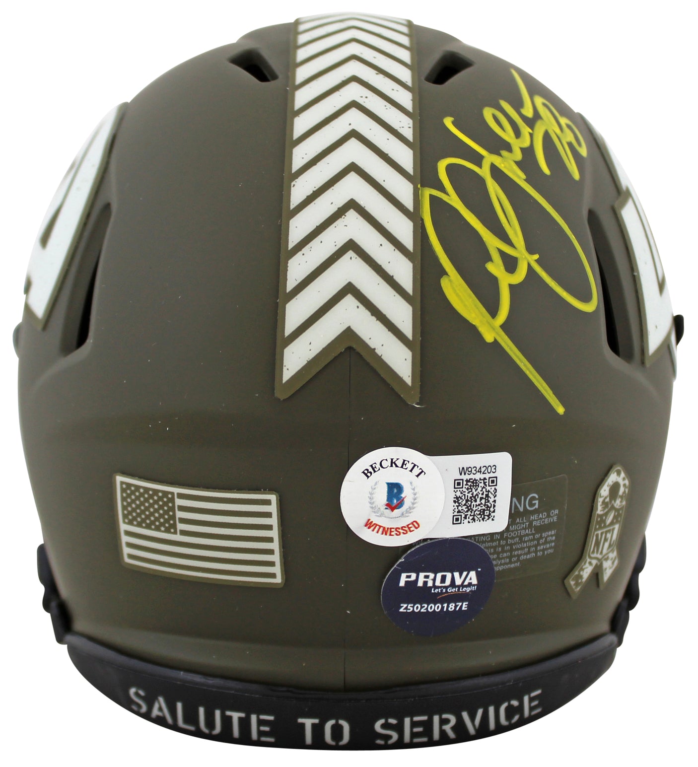 Rams Marshall Faulk Signed STS Speed Mini Helmet w/ Yellow Sig w/ Case BAS Wit