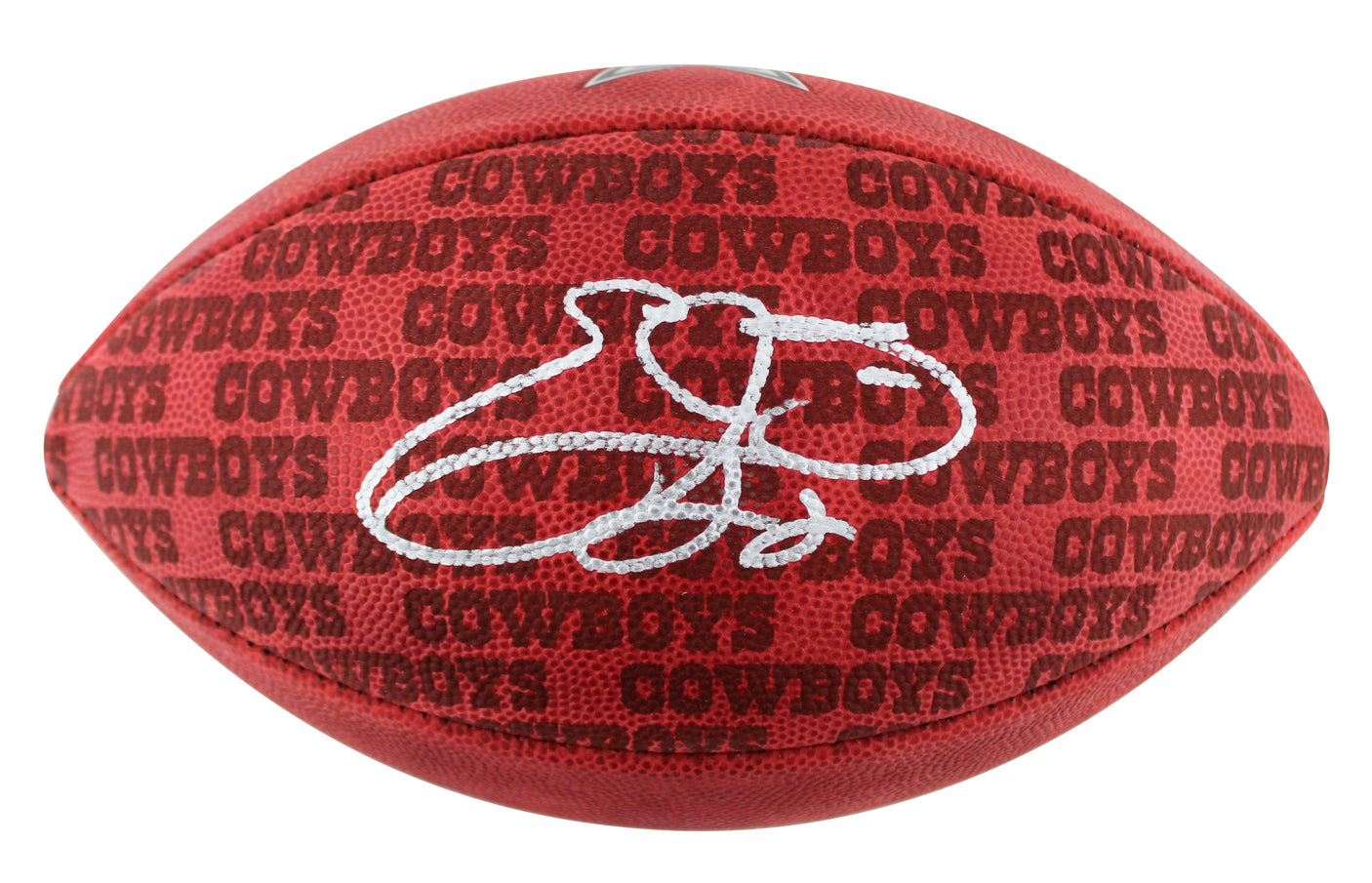 Cowboys Emmitt Smith Signed "The Duke" Team Showcase Football W/ Case BAS Wit