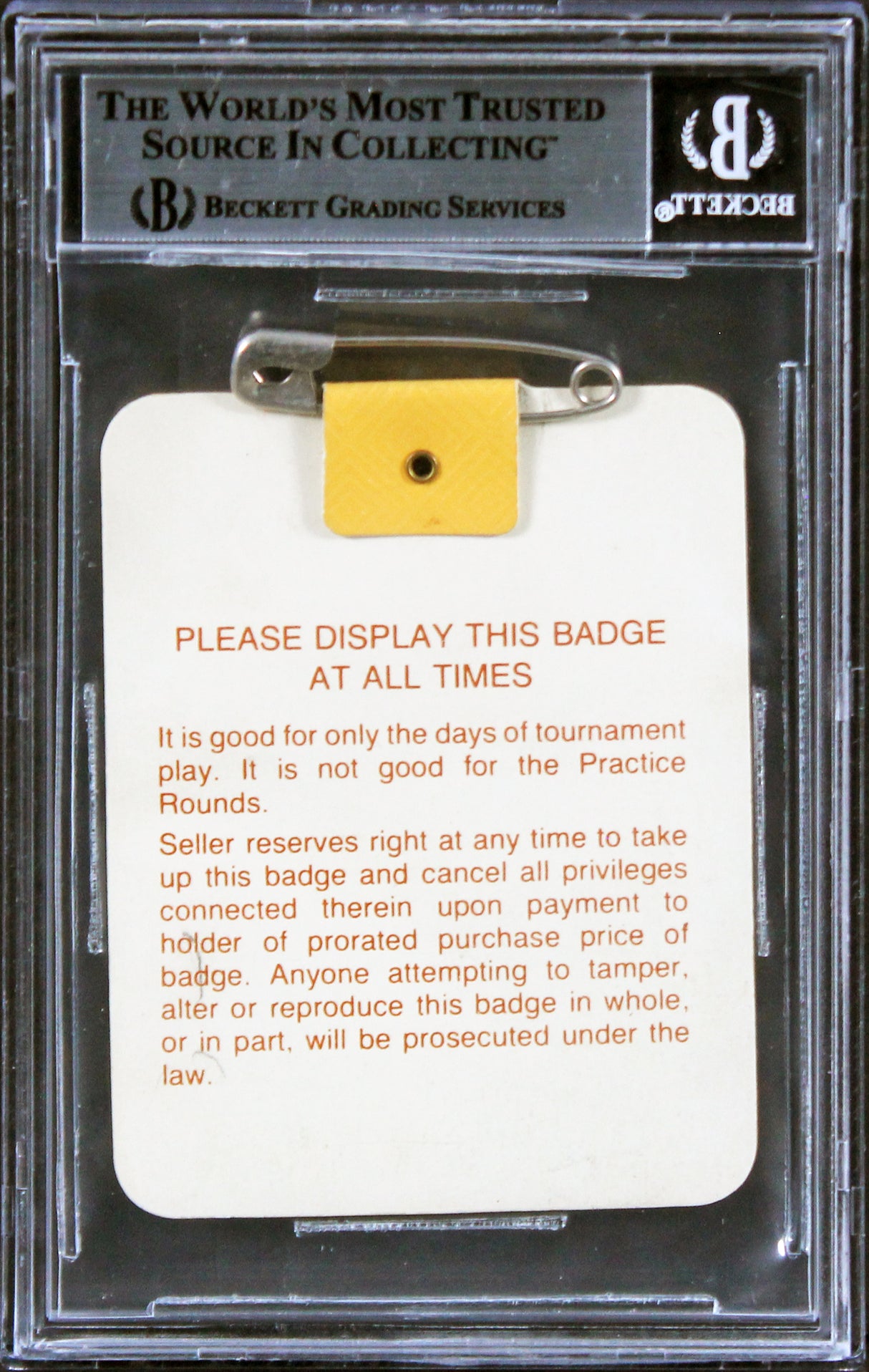 Sandy Lyle Signed 1988 Masters Augusta National Club Badge Ticket BAS Slabbed