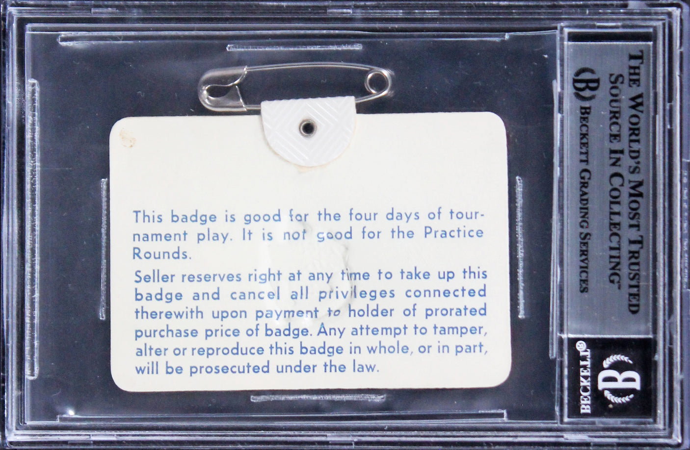 Raymond Floyd Signed 1976 Masters Augusta National Club Badge Ticket BAS Slabbed