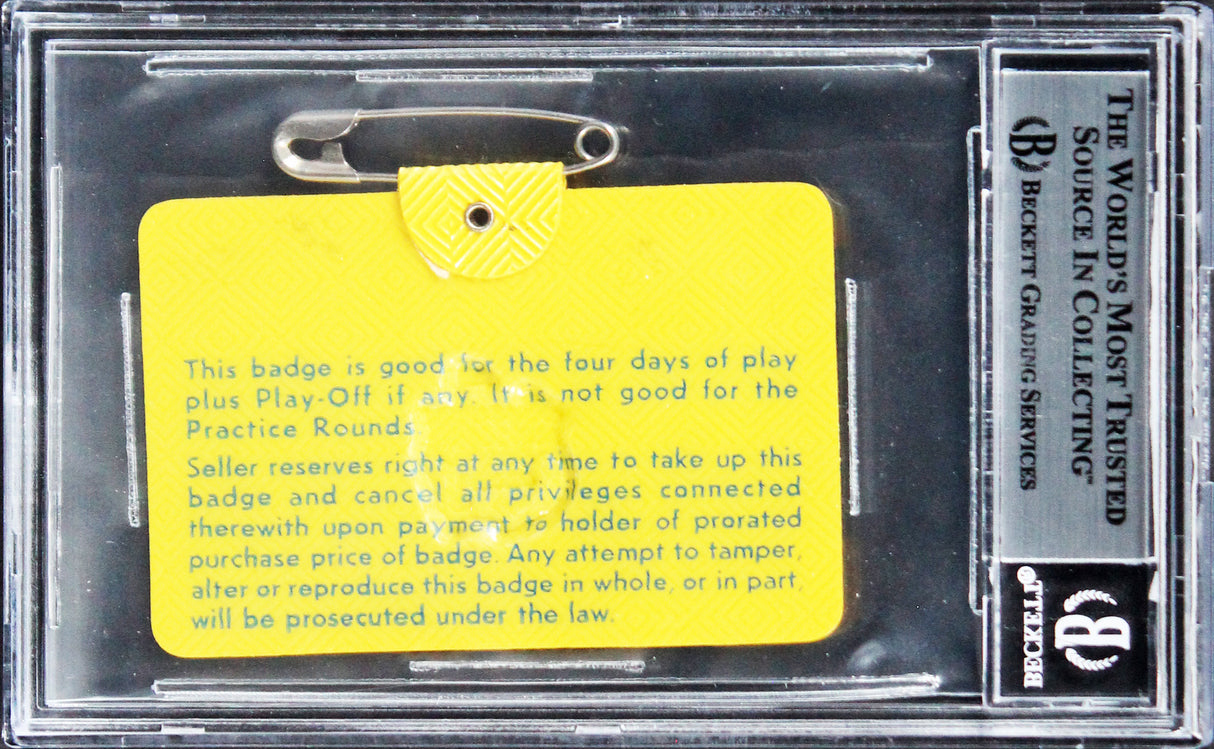 Tommy Aaron Signed 1973 Masters Augusta National Club Badge Ticket BAS Slabbed