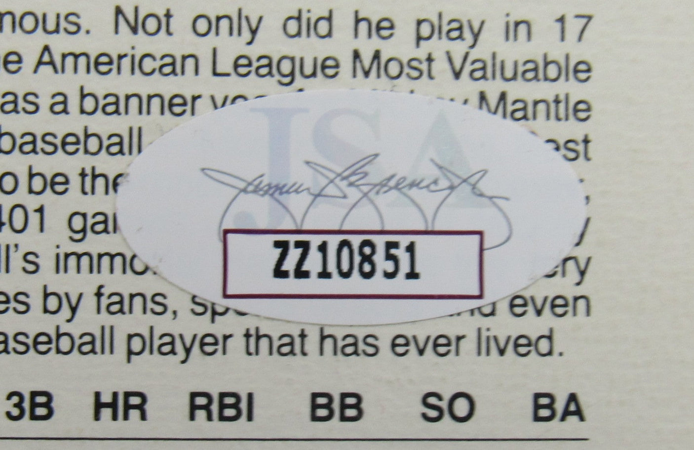 Mickey Mantle Signed Auto 4x6 Card JSA LOA ZZ10851