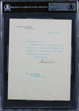 Woodrow Wilson Signed 7x8.75 1913 Letter On White House Letterhead BAS Slab