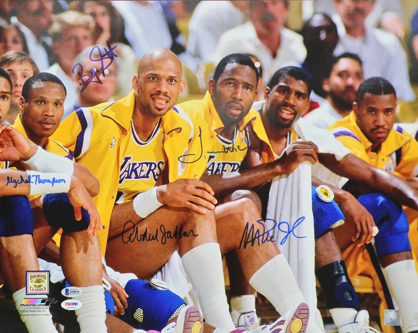 Showtime (5) Johnson, Jabbar, Worthy, Scott & Thompson Signed 16x20 Photo BAS 1