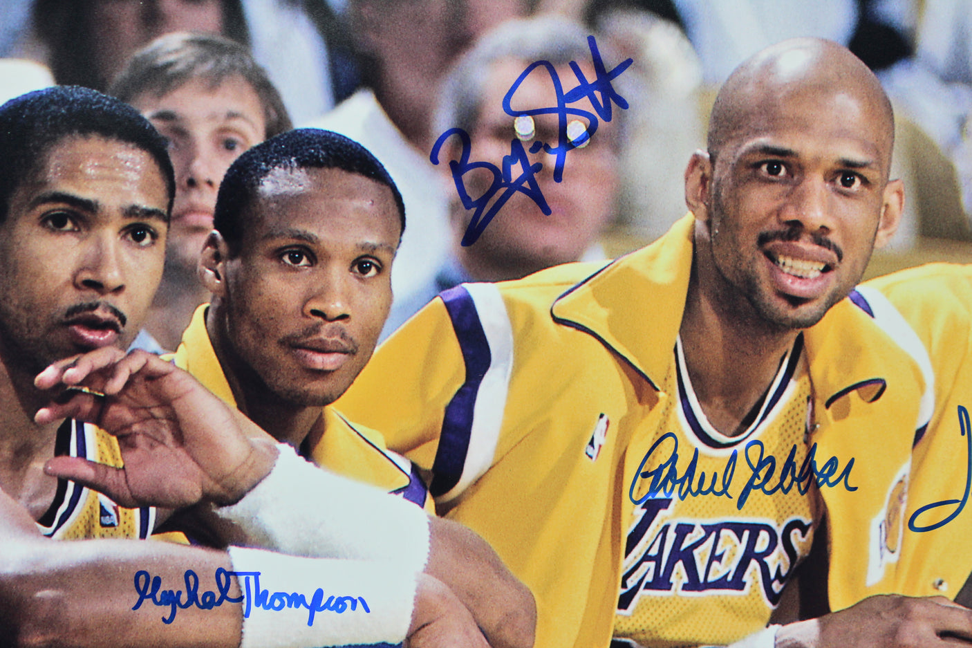 Showtime (5) Johnson, Jabbar, Worthy, Scott & Thompson Signed 16x20 Photo BAS 2