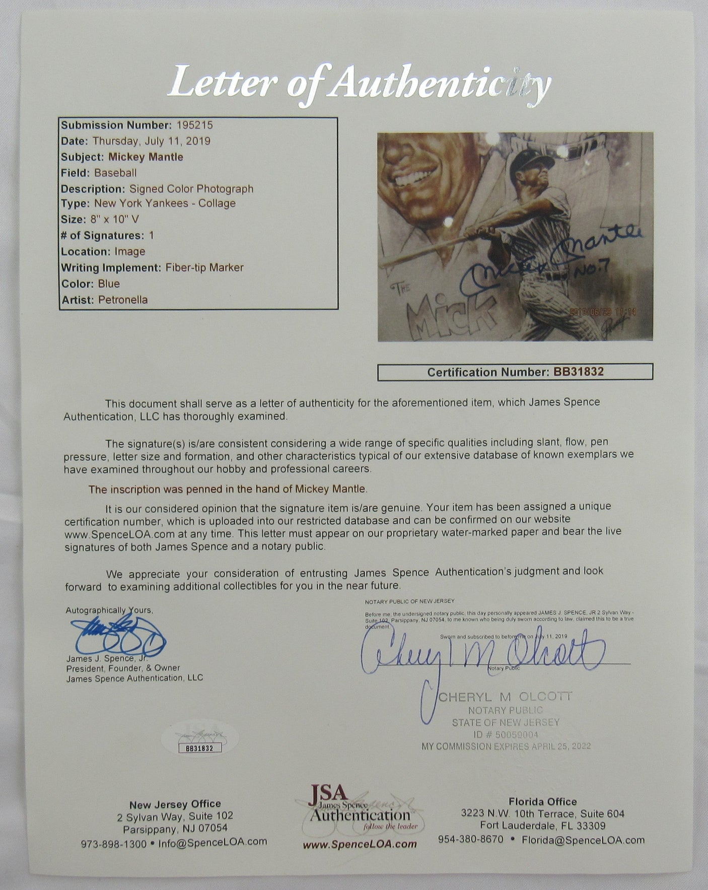 Mickey Mantle Signed Framed 8x10 Photo JSA LOA BB31832