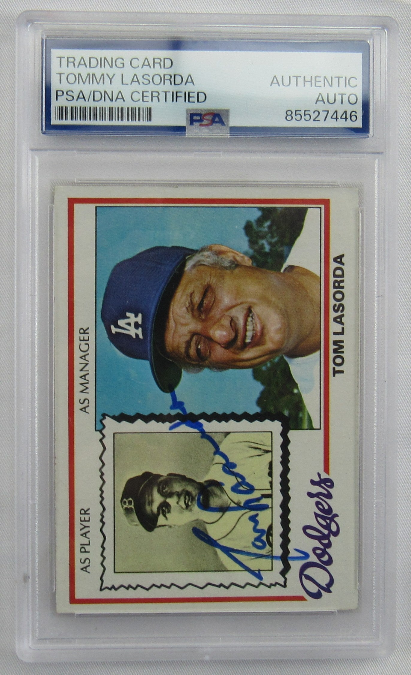 Tommy LaSorda Signed Encapsulated Baseball Card PSA/DNA
