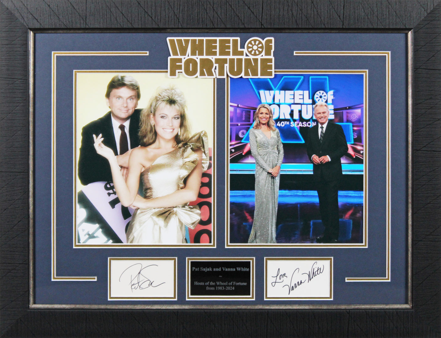 Vanna White & Pat Sajak Wheel of Fortune Signed Framed Display BAS #AD04979