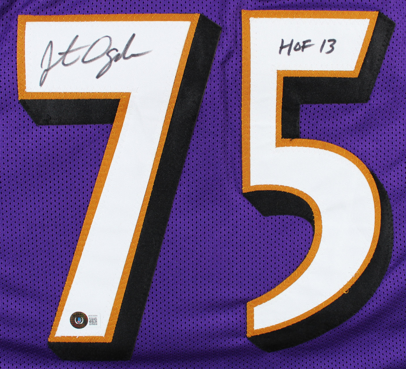 Jonathan Ogden "HOF 13" Authentic Signed Purple Pro Style Jersey BAS Witnessed
