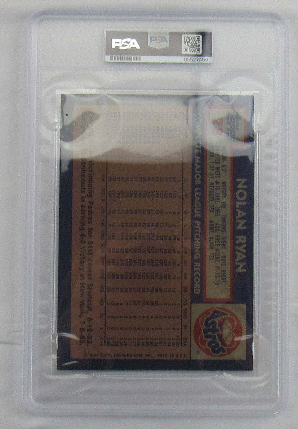 Nolan Ryan Signed Encapsulated Topps Print PSA/DNA III