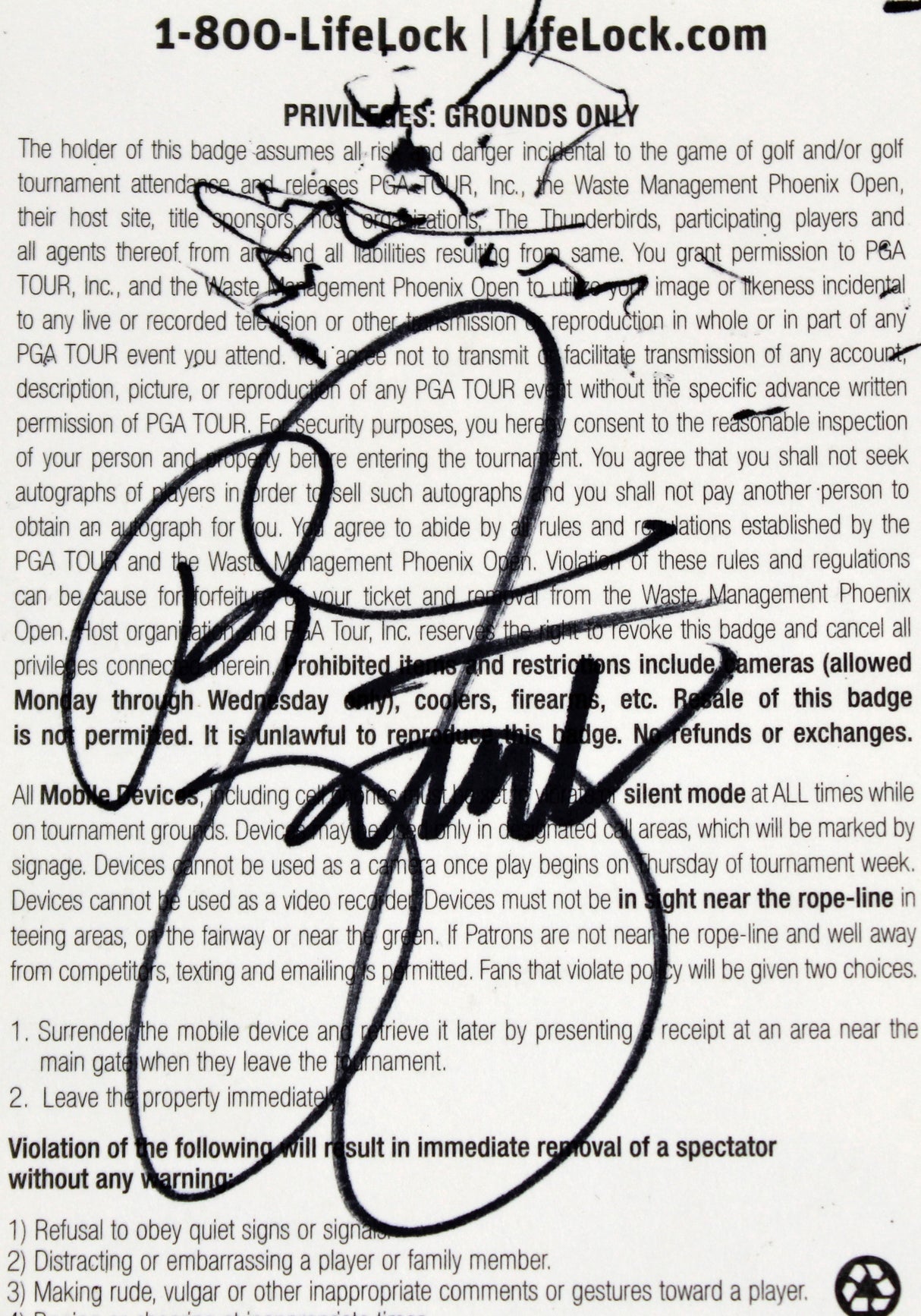 Rickie Fowler Signed 2013 Waste Management Phoenix Open Ticket Stub BAS #BK12644