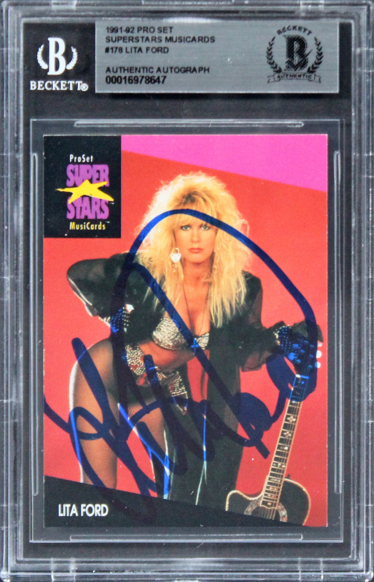 Lita Ford The Runaways Authentic Signed 1991 Pro Set SM #178 Card BAS Slabbed
