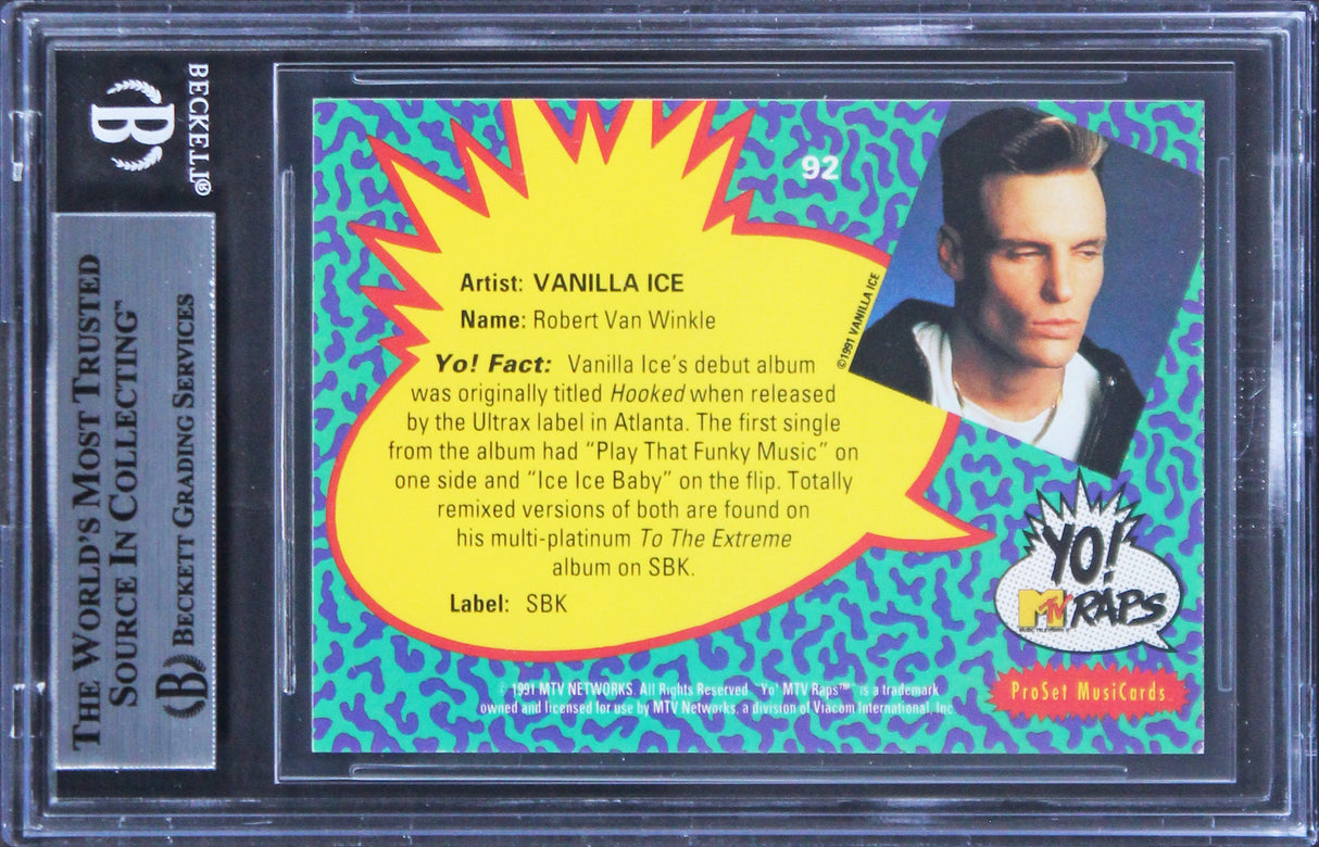 Vanilla Ice Signed 1991 Pro Set Yo! MTV Raps Complete Series #92 Card BAS Slab