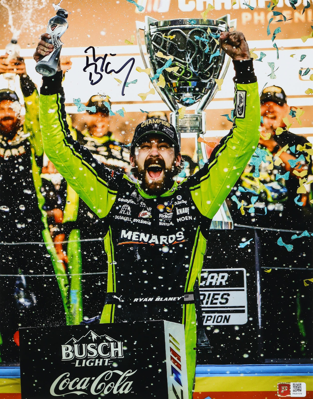 Ryan Blaney Signed 2023 NASCAR Champion Victory Photo - 11x14 (COA)