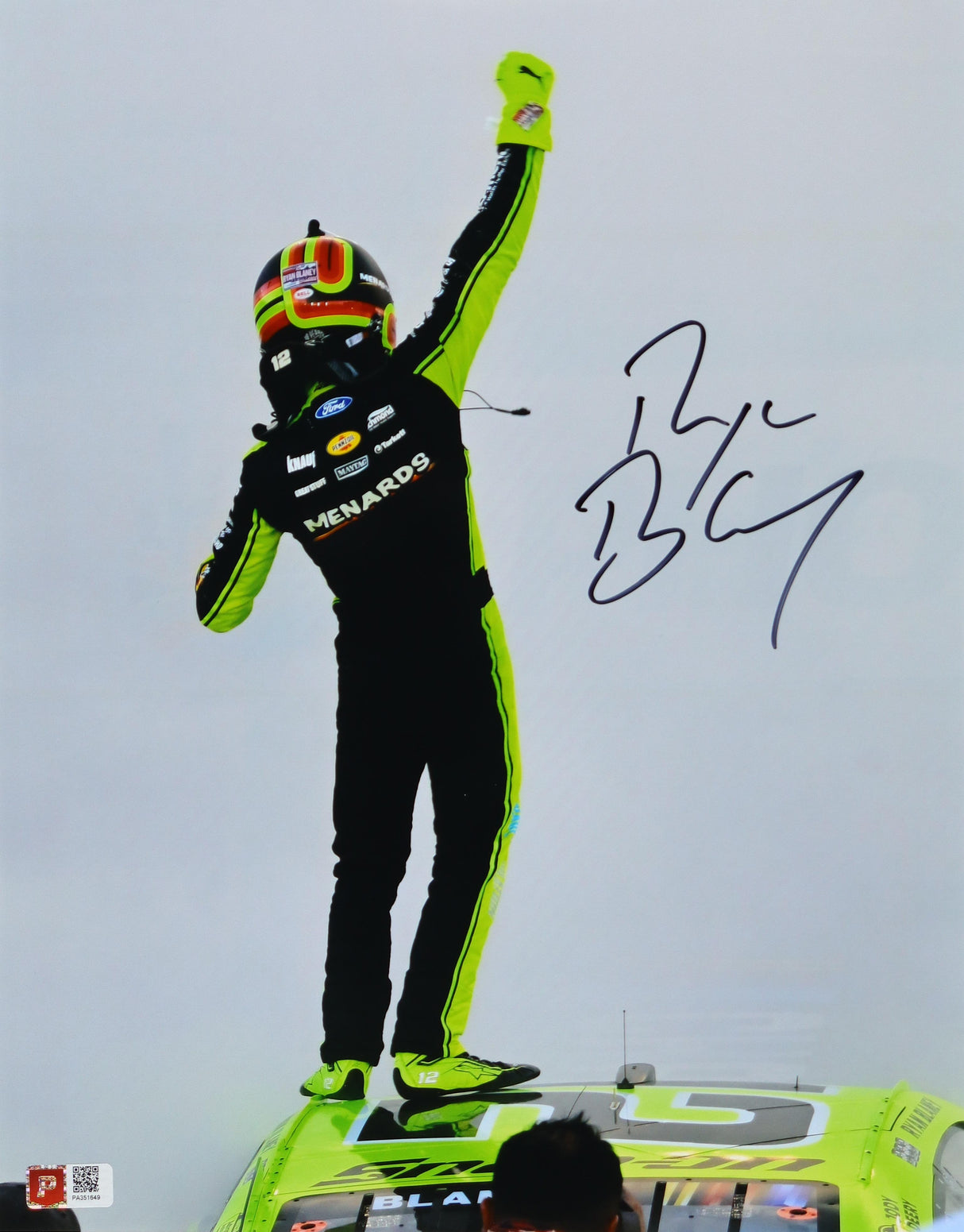 Ryan Blaney 2023 NASCAR Champion Burnout Celebration Menards / Dutch Boy Signed 11x14 Photo (PA)