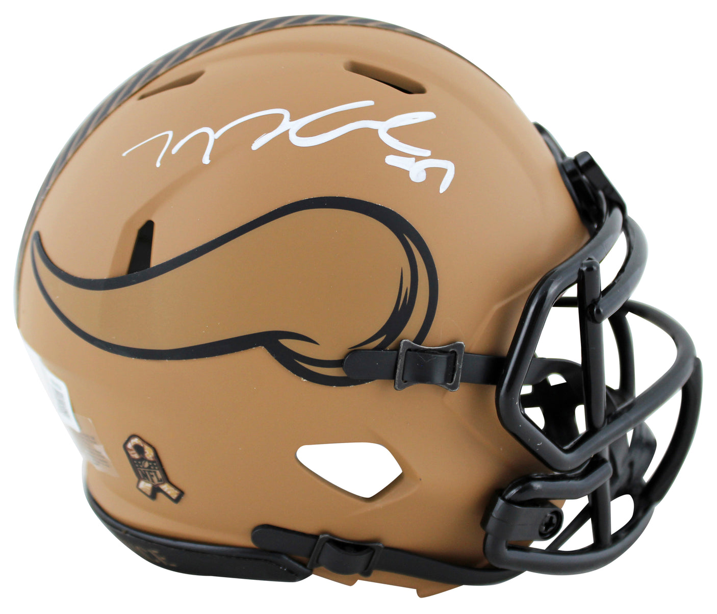 Vikings T.J. Hockenson Signed Salute To Service II Speed Mini Helmet BAS Witness