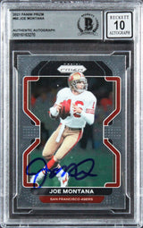 49ers Joe Montana Signed 2021 Panini Prizm #60 Card Auto 10! BAS Slabbed