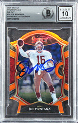 49ers Joe Montana Signed 2020 Select Prizm Orange #19 Card Auto 10! BAS Slabbed