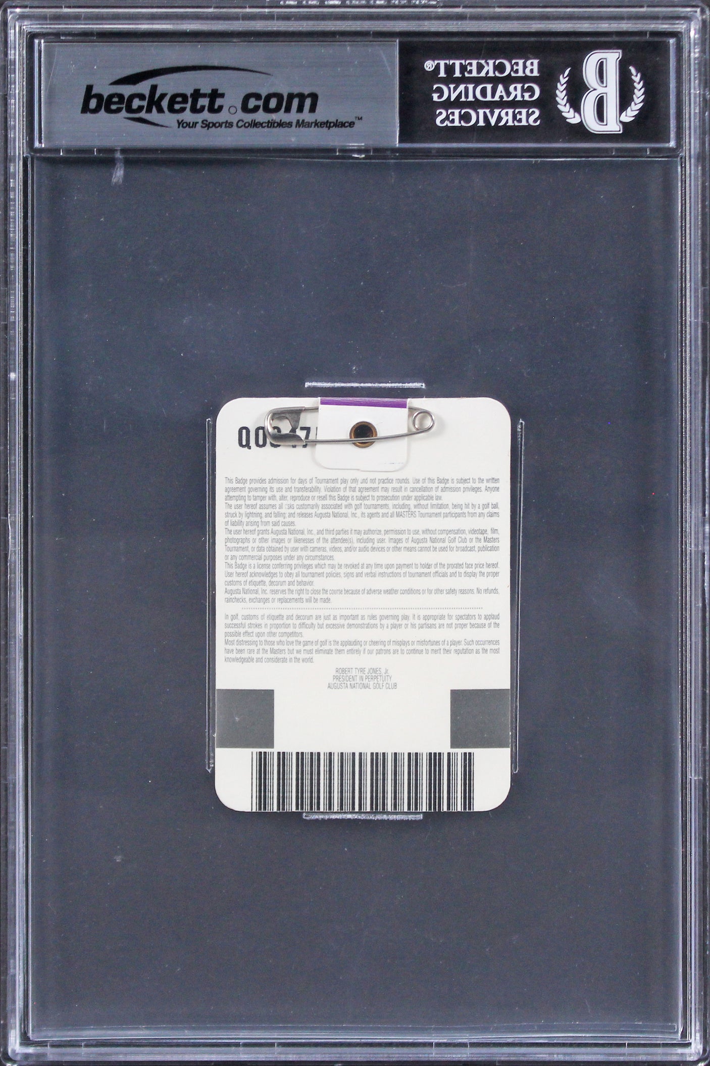 Vijay Singh Signed 2000 Masters Augusta Golf Club Badge Auto 10! BAS Slabbed