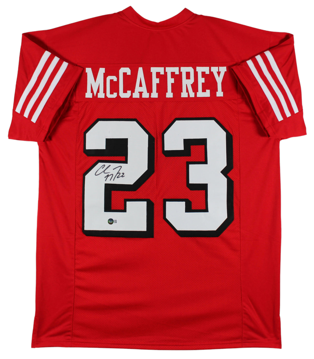 Christian McCaffrey Authentic Signed Red Pro Style Jersey w/ Dropshadow BAS