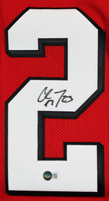 Christian McCaffrey Authentic Signed Red Pro Style Jersey w/ Dropshadow BAS