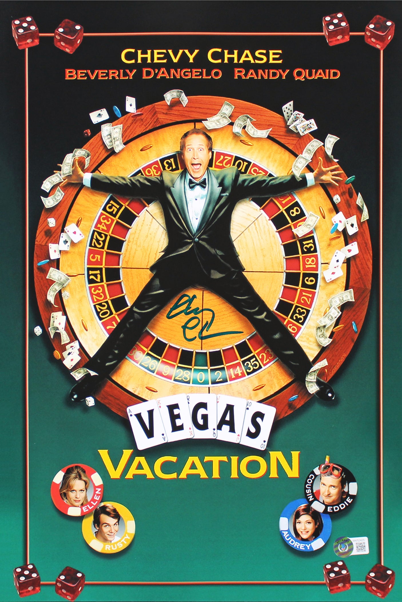 Chevy Chase Vegas Vacation Signed 12x18 Mini Movie Poster BAS Witnessed