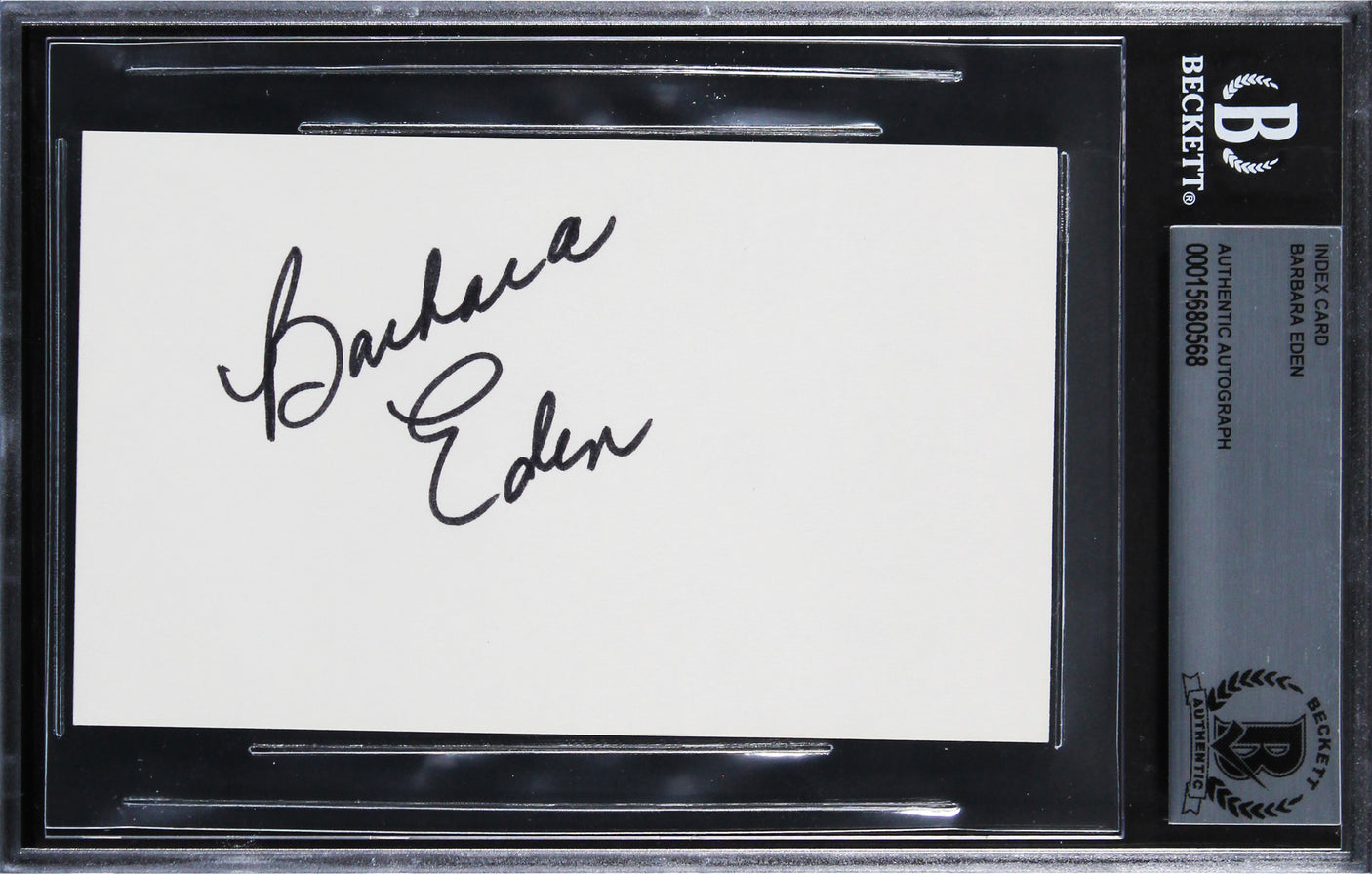 Barbara Eden I Dream of Jeannie Authentic Signed 3x5 Index Card BAS Slabbed