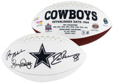 Cowboys (3) Staubach, Dorsett & Pearson Signed White Panel Logo Football BAS Wit