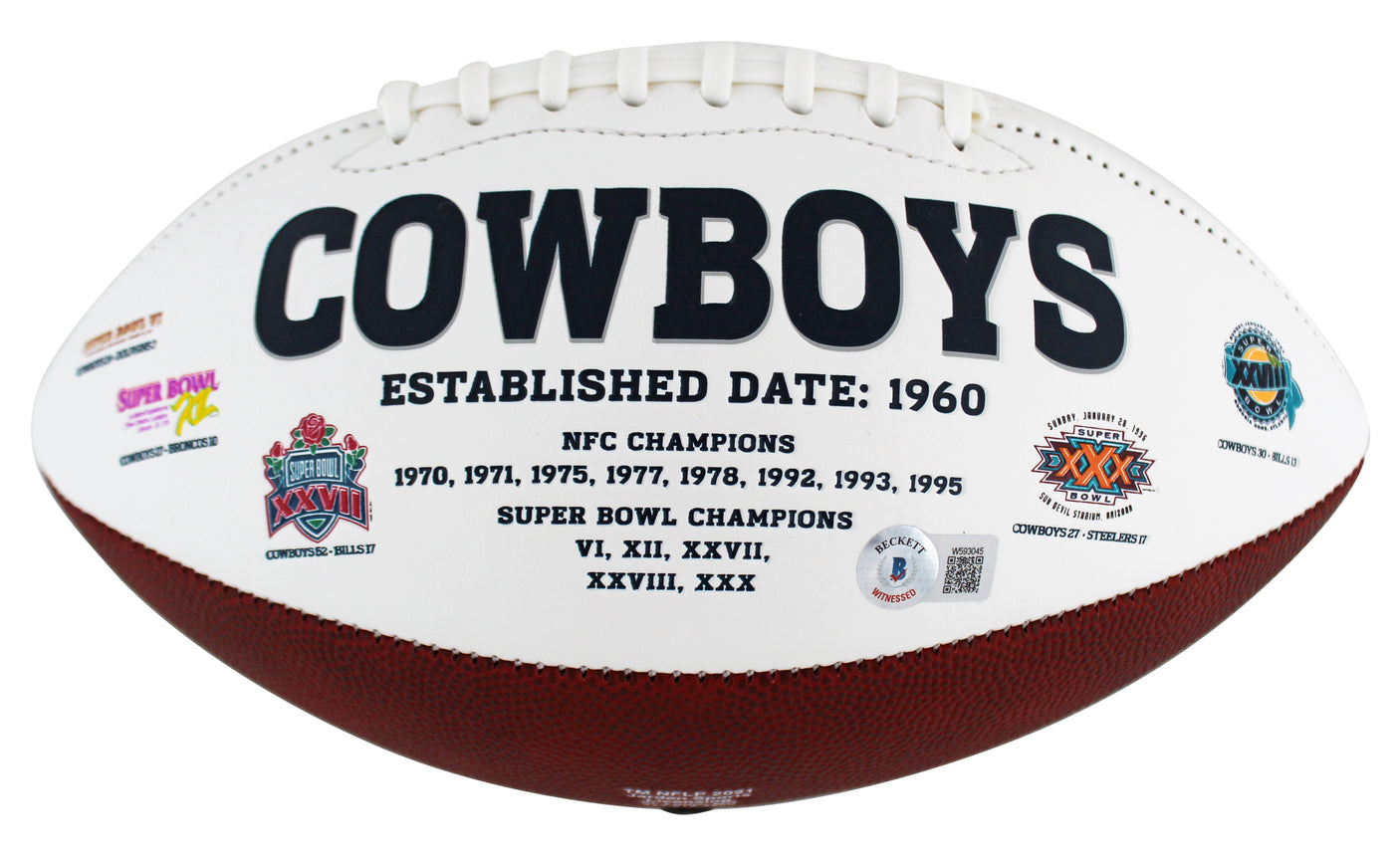 Cowboys (3) Staubach, Dorsett & Pearson Signed Football W/ Case BAS Witnessed