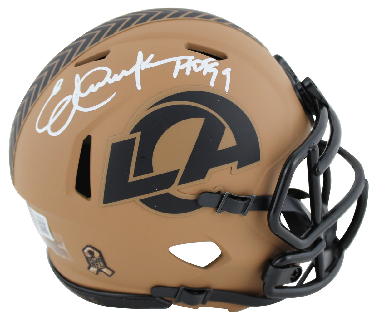 Rams Eric Dickerson "HOF 99" Signed Salute To Service II Speed Mini Helmet BAS W