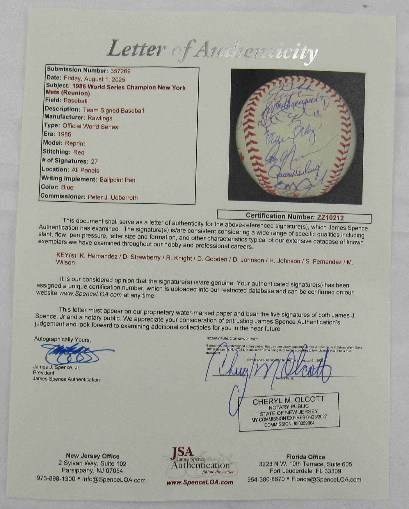 1986 World Series Champion New York Mets Signed Auto Baseball JSA LOA ZZ10212