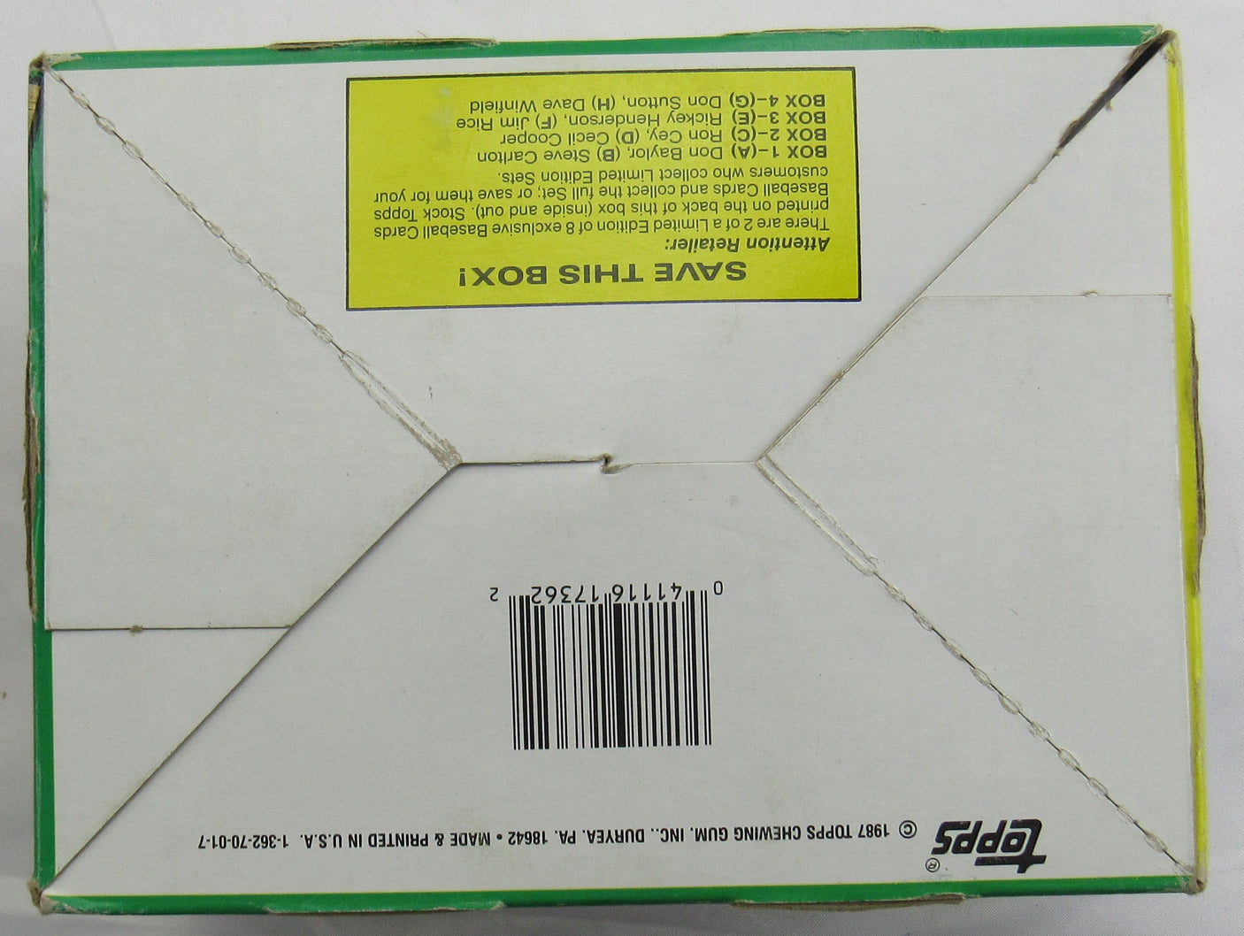 1987 Topps Baseball Wax Box - 36ct - McGwire/Palmeiro/Bonds RC's