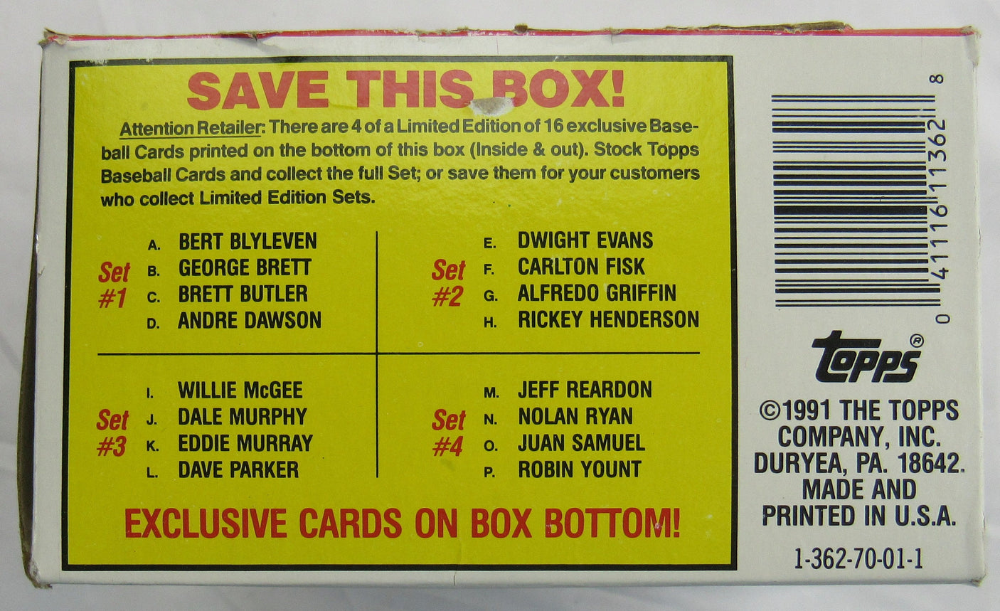 1991 Topps Baseball Wax Box - Mark Whiten Error, Chipper Jones RC