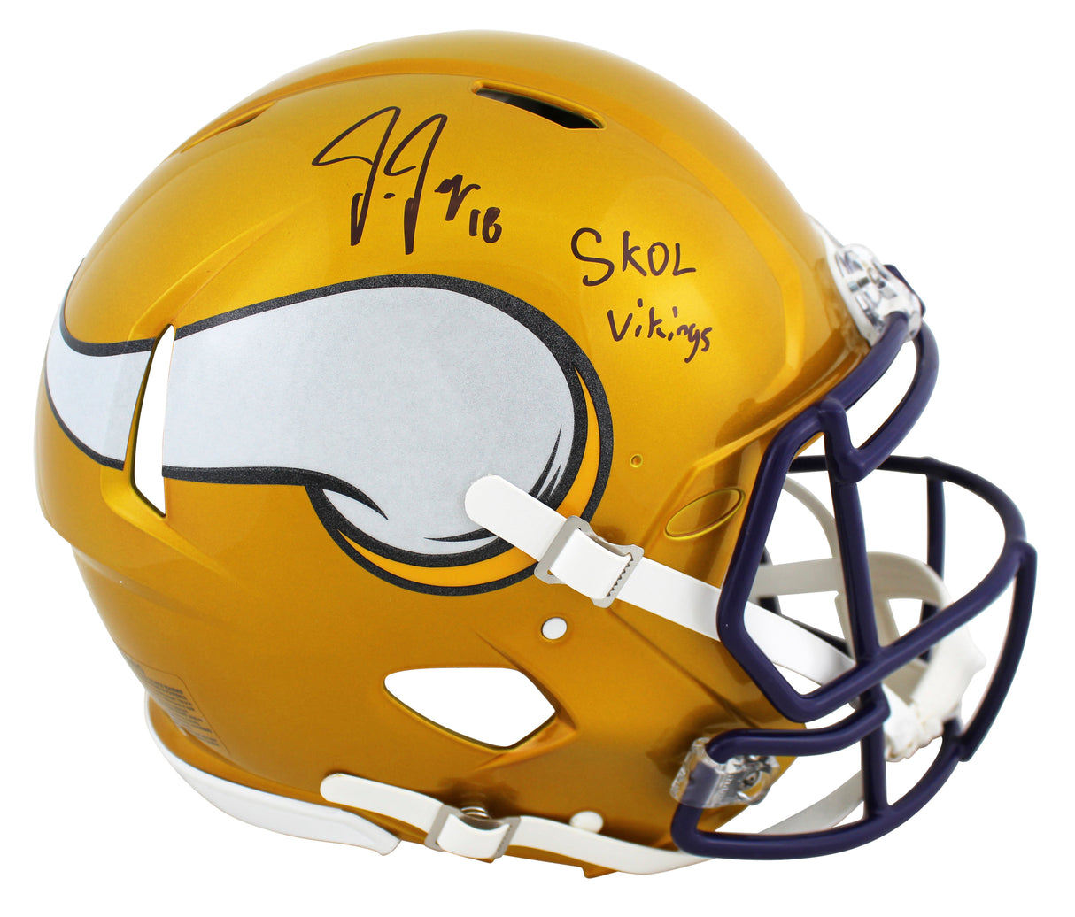 Vikings Justin Jefferson "SKOL" Signed Flash Full Size Speed Proline Helmet BAS