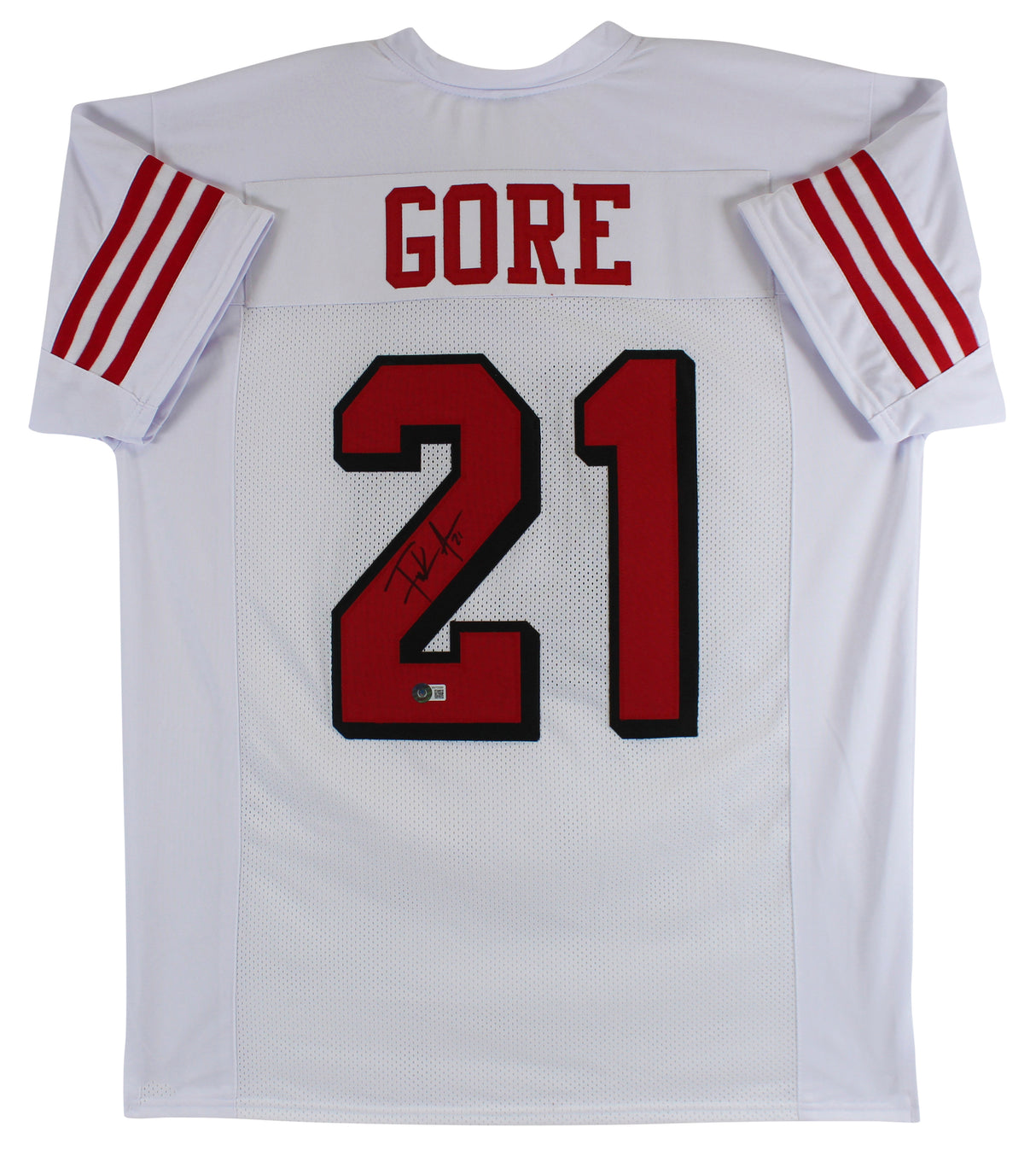 Frank Gore Authentic Signed White Pro Style Jersey w/ Dropshadow BAS Witnessed