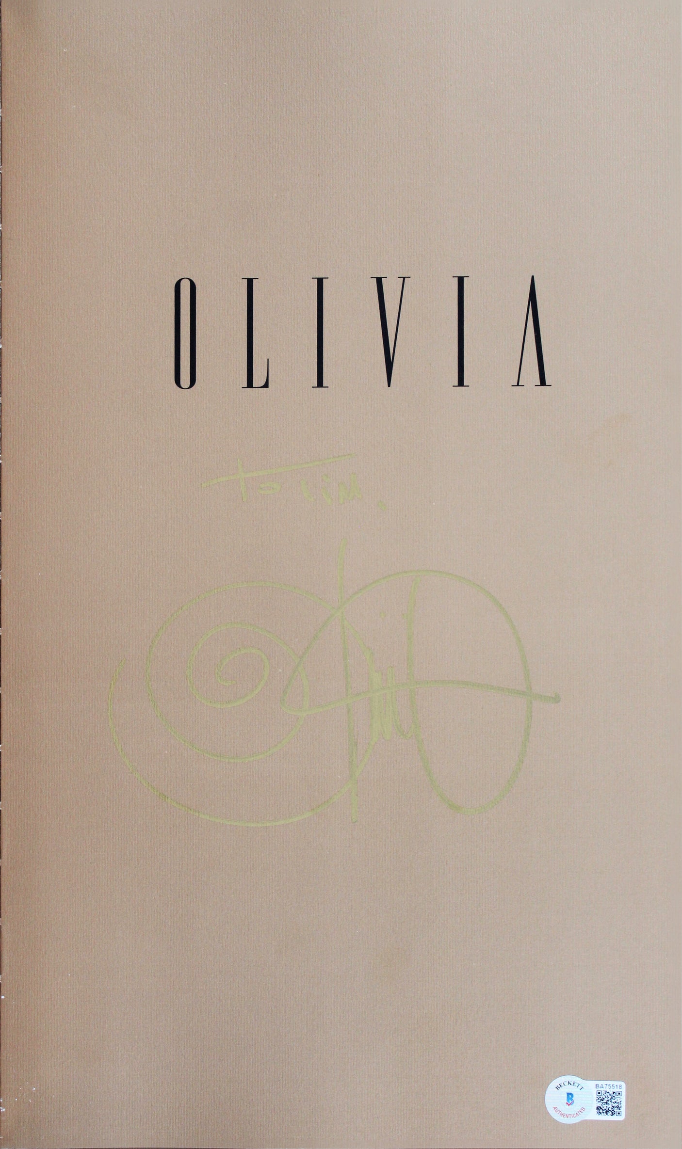 Olivia De Berardinis To Tim Authentic Signed Olivia Hard Cover Book BAS #BA75518