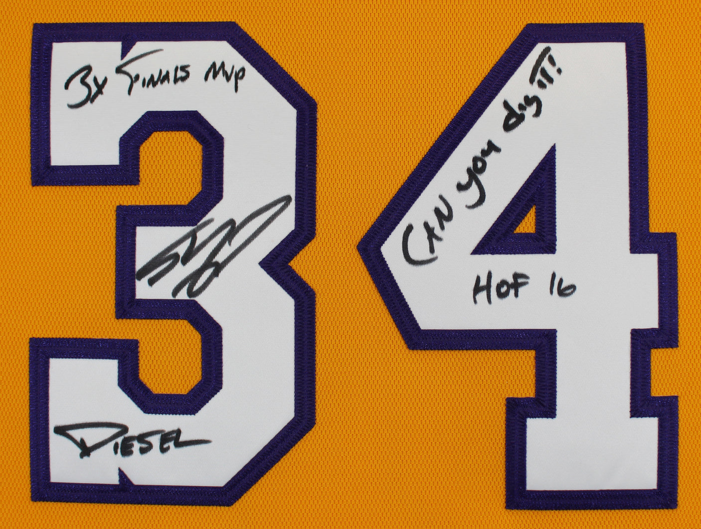 Shaquille O'Neal "4x Insc" Signed Yellow 00-02 M&N HWC Authentic Jersey BAS Wit