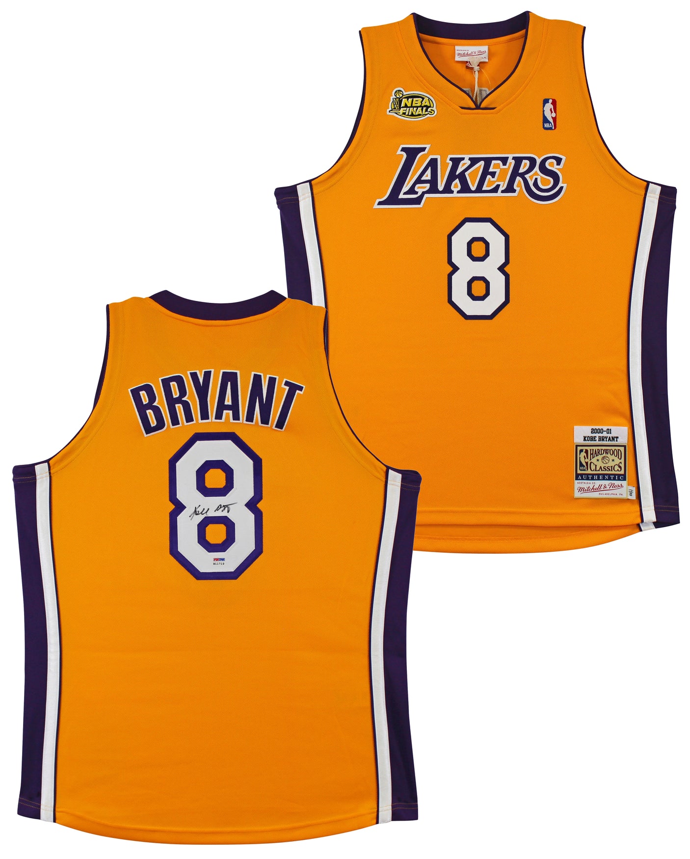 Lakers Kobe Bryant Signed Yellow M&N 2000-01 HWC Authentic Jersey PSA #B11719